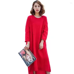 Casual Dresses Long Sleeves Simple Women Cotton Dress Spring Loose Streetwear O-neck Irregular For 2024 Vestidos