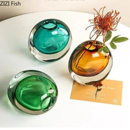 Creative Dual Color Glass Vase Artificial Flower Decorative Flowers Pots Desk Decoration Floral Arrangement Modern Home Decor 240429