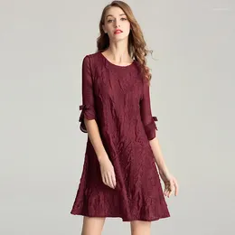 Party Dresses Miyake Pleated Red Dress 2024 Autumn Korean Style A-line Ladies Embroidered Round Neck Petal Sleeve Folda Thin Female