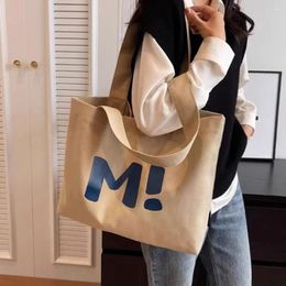 Drawstring Letter Printing Canvas Tote Bag Casual Multifuntional Large Capacity Shoulder Japanese Style Shopping Women Girls