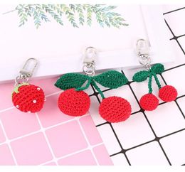 Cute Handmade Knitting Wave Big Cherry Strawberry Key Chains for women Funny Fruit Keychains Bag Hanging Car Key Holder Keyrings3895165