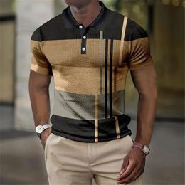 Summer Mens Polo Shirt Striped Short Sleeve T-shirt Business Casual Button-down Shirts Oversized Streetwear Golf Men Clothing 240411