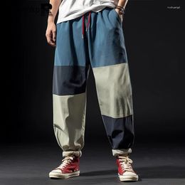 Men's Pants Summer ChArmkpR 2024 Men Colour Block Patchwork Drawstring Waist Casual Loose Long Trouser Sweatpants Streetwear