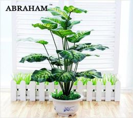 Decorative Flowers Wreaths 65cm 18 Fork Tropical Monstera Large Artificial Tree Bonsai Plastic Plants Potted Fake Palm Leafs For8949360