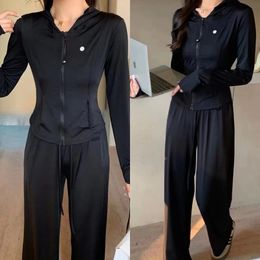 Mulheres Tracksuit de duas peças Conjunto Lumon Classic Black Compoled Yoga feminino LL Definir jaqueta esportiva de fitness jaqueta esportiva Sportshirt Sportswear Sportswear casual