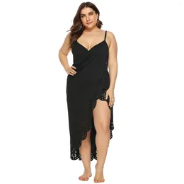 Plus Size Women Sling Beach Dress Black Fashion Summer Bikini Cover Ups Wear