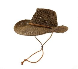 High quality caps West Cowboy handmade straw hat hood female outdoor sea beach hat sunscreen sun visor NZCM043 Black white brown469441781