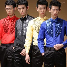 Stage Wear 2024 Elegant Latin Dance Tops For Male Black White Blue Cotton Shirt Men Ballroom Competitive Wedding Party Wears