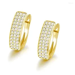 Hoop Earrings 2024 Gold Colour For Women Luxury Paved 3-lines Cubic Zirconia Fashion Contracted Design Versatile Ear Jewellery