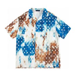 Summer men's T-shirt Designer printed button cardigan silk short sleeve top High quality fashionable men's swimming shirt series beach shirt European size M-3XL RE16