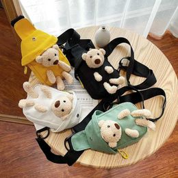 Plush Backpacks New Childrens Plush Bag Cute Plush Bear Chest Bag Cross Body Bag Korean Boys and Girls Mini Canvas BagL2405