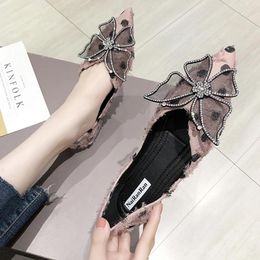 Casual Shoes Pointy Toe Flats Single Cloth Polka Dot Tassel Shallow Moccasins Mesh Butterfly Rhinestone Lazy Slip On Soft Soled Loafers