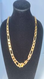 10mm Italian Figaro Link Chain Men039s Necklace 21inch 55cm 14k Yellow Gold STAMPED Brass Fine Solid1064388