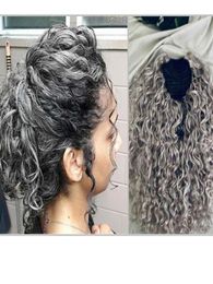 Silver grey kinky curly ponytail hair extension salt and pepper natural wavy curl Grey human hair pony tail hairpiece clip in 120g9954121