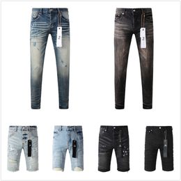 Designer de jeans roxo para calça de jeans masculina Ripped Hip Hop High Street Fashion Marca Pantalones Vaqueros Para Hombre Motocicleta Fecta Ajuste A4