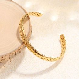 Bangle Stainless Steel Wheat Ear C-shaped Open Bangles Fashion 18K Gold Plated Jewelry For Women Men Bracelet Valentine's Day Gifts