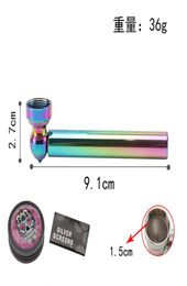 Colourful metal pipe and cigarette set whole and stock Colour ice small pipe detachable smoke grinder with mesh6928544