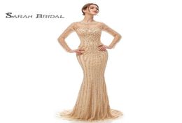 Elegant Vintage Long Sleeves Maxi Dress Sheath Bridal Dresses Sheer Back Beads Crystal Bride Gowns Wedding Dress Prom Evening Wear4151591