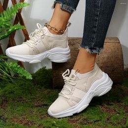 Casual Shoes Fashion Knitting Thick Bottom Sneakers Women 2024 Autumn Breathable Wedge Sports Lace Up Running Shoe Zapatos