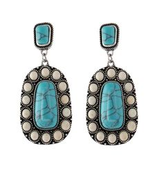 Earrings Vintage White Small Bead Square Stone Long Earring Ethnic Natural Blue Turquoises Dangle For Women Fashion Boho Jewelry 81910531