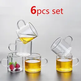 Wine Glasses Coffee Cups Set Of 6 High Borosilicate Glass 100ml/120ml Transparent With Handle High-temperature Resistant Teaware Mugs