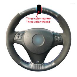 Steering Wheel Covers Black Suede Carbon Fibre Leather Hand Sew Car Cover For M Sport M3 E90 E91 E92 E93 E87 E81 E82 E88