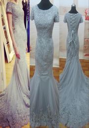 Real Image Cheap Mermaid Evening Dresses Short leeves Applique Crystal Court Train Formal Prom Party Dress Long Celebrity Gowns7223735