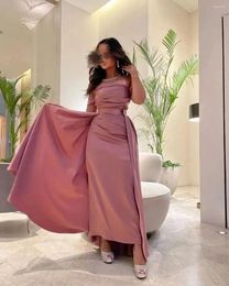 Party Dresses Rose Pink Satin Long Prom Sheath Strapless Ankle Length Saudi Arabia Women Evening Dress