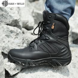 Mens work shoes genuine leather waterproof lace tactical boots fashionable motorcycle mens combat ankle military boots 240429