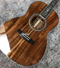 Ny 00045 -modell, 100% verklig abalon akustisk elektrisk gitarr, solid koa trä topp, 39, gratis shipp