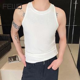 Men's Tank Tops FEWQ 2024 Summer Knitting Vest Trendy Handsome Slim Fit Ribbed Sleeveless Round Neck Top Fashion Menwear Sexy Trend 9C5465