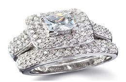Size 5678910 Jewelry princess cut 14kt white gold filled full topaz Gem simulated diamond Women Wedding Engagement ring set w7002825