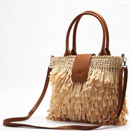 Shoulder Bags Boho Handbag Tassel Straw Crossbody For Women 2024 Summer Woven Beach Tote Messenger Female Purse