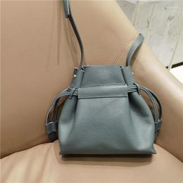 Bag Chic All-match Lucky Purse Cowhide Leather Women Shoulder Crossbody Small Classic String Close Bucket Luxury #3001