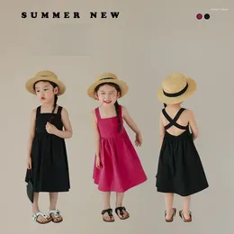 Girl Dresses Summer Baby And Girls Cotton Plain Backless Cross Suspender A-Line Princess Kids Sweet Skirt Children Outfit Tops 2-8 Yr