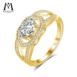 Cluster Rings Oval Cut Moissanite Ring 1.5ct Silver 925 For Women Romantic Plated Yellow Gold Shining Wedding Accessories Fine Jewelry