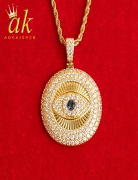 Evil Eye Necklace for Men Iced Out Pendant Real Gold Plated Hip Hop Jewelry4082530