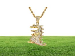 MATHALLA Men039s Hiphop Animal Dinosaur CZ Pendant Jewelry Iced Out Cubic Zircon Pendant Brass Copper Gold Chain Necklace Joyer9513904