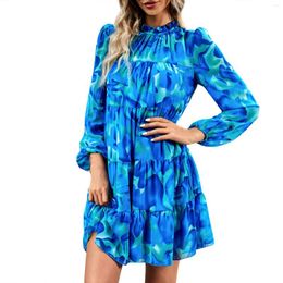 Casual Dresses Women's Fashionable Printed Temperament Elegant Round Neck Long Sleeved Short Skirt Dress Ropa Mujer Juvenil Vestidos De