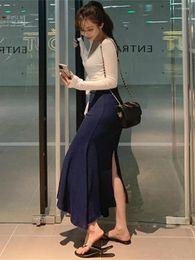 Skirts Sweet Korean Ruffle Women's Clothing Autumn Winter Slit High Waist Hip Irregular Fishtail Long Skirt Women C823