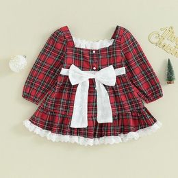 Girl Dresses Baby Girls Spring Autumn Plaid Lace Trim Dress Infant Christmas Children Clothing Toddler Kids Clothes 0-4T