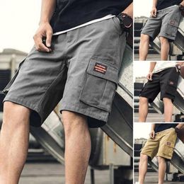 Men's Shorts Men Cargo Loose Solid Colour Multi Pockets Straight Mid Waist Quick-drying Knee Length