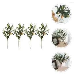 Decorative Flowers 4pcs Olive Branches Stems Artificial Indoor Plants With For Party