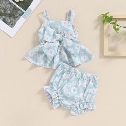 Clothing Sets Born Baby Girls Summer Shorts Clothes Sleeveless Daisy Print Bow Cami Tops PP Front Bowknot Outfits Set