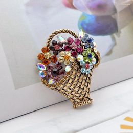 Brooches Rhinestone Flower Basket Brooch Vintage Colorful Fashion Jewelry Coat Accessories