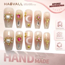 Hasvall Handmade Nails Press On Set Short Acrylic Nail Supplies Coffin Y2k Decorated False 240430