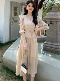 Party Dresses Women Solid Elegant Bodycon Dress Summer Chic Short Sleeve Ruffled Kawaii 2024 Korean Vintage Evening