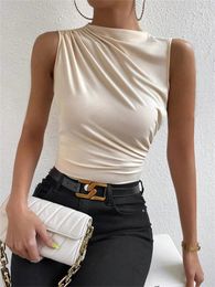 Women's Tanks Fashion Casual Mock Neck Ruched Tank Top For Women Summer 2024 Solid Color Pleated Sleeveless Tee Shirt Tshirt Streetwear Y2K