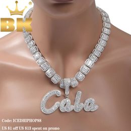 THE BLING KING Custom Brush Script Letter Two Tone Pendant Micro Paved CZ Personalised Name Plate Necklace Hiphop Jewellery 240422