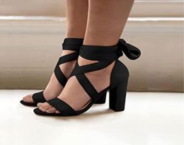 Sandals Women Ankle Strap High Heels Chaussures Femme Sexy Stripper Shoes Peep Toe Suede Leather Summer Female Black RedSandals3405418